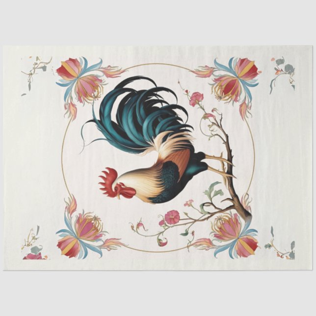Seda Papel de Decoupage de Gallo en Flor (Anverso)