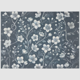 Seda Papel de Decoupage de Mezclilla con Flores Blancas