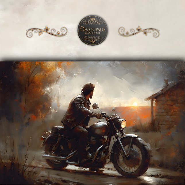 Seda Papel de Decoupage de Motocicleta Sunset Rider (Sunset Rider Motorcycle Decoupage Tissue Paper)