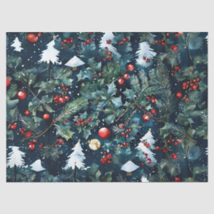 Seda Papel de decoupage de Navidad de Acebo y Pino