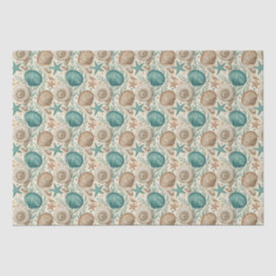 Seda Papel de Decoupage de Patrón de Conchas de Playa V