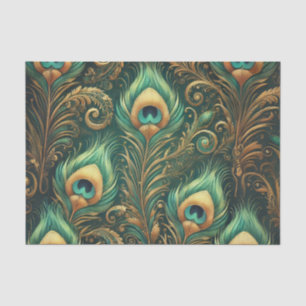 Seda Papel de Decoupage de Plumas de Pavo Real Verde y