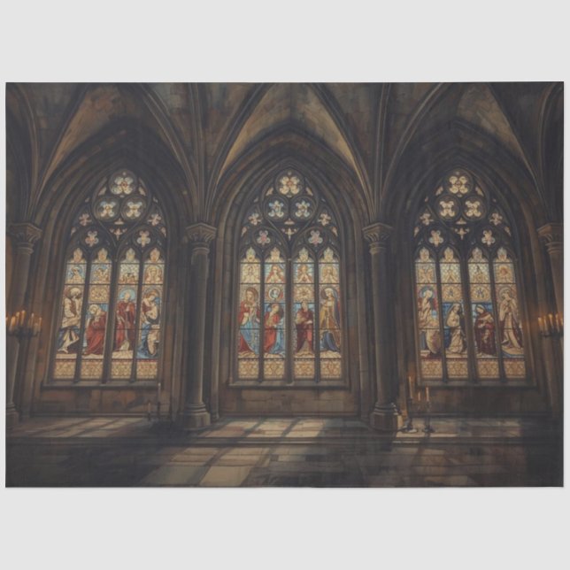 Seda Papel de Decoupage de Ventana de Catedral Gótica – (Anverso)