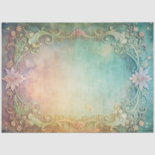 Seda Papel de Decoupage Elegante Acuarela Rosa y Verde