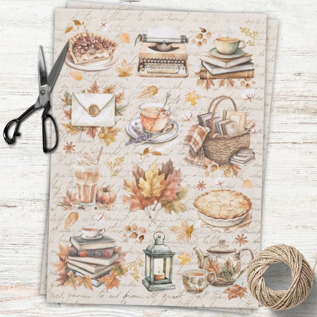 Seda Papel de Decoupage Estético Antiguo de Otoño Vinta (In situ)