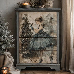 Seda Papel de Decoupage Floral de Hada Azul de Navidad