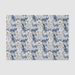 Seda Papel de Decoupage Floral de Navidad Vintage Azul