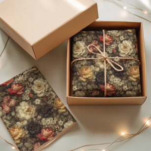 Seda Papel de Decoupage Floral de Peonía y Rosa Oscuro