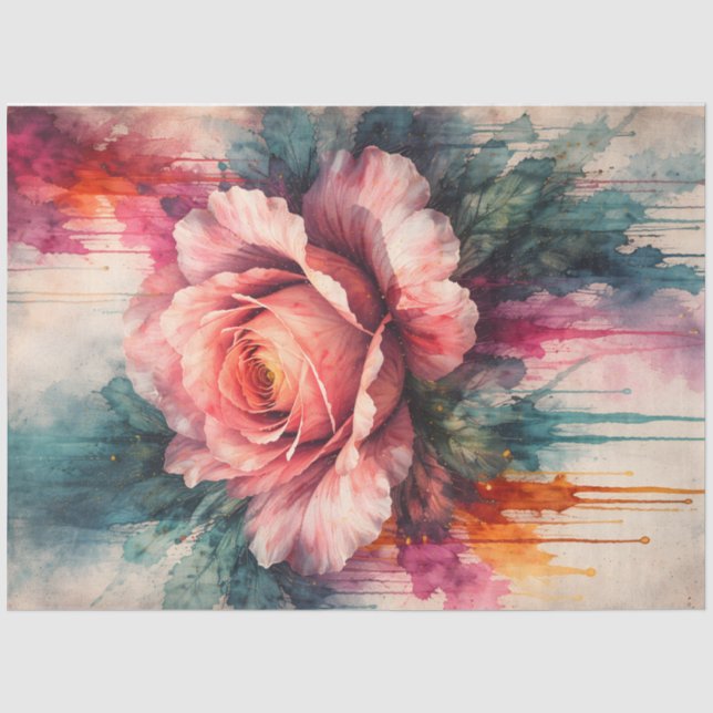 Seda Papel de decoupage floral de rosa acuarela (Anverso)