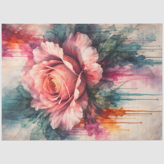 Seda Papel de decoupage floral de rosa acuarela (Anverso)