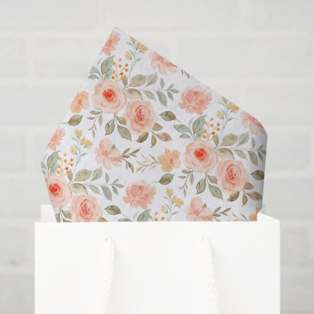 Seda Papel de Decoupage Floral Naranja Melocotón, Botán (Bolsa de regalo)