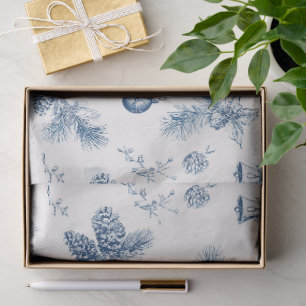 Seda Papel de Decoupage Navideño Azul y Blanco Vintage