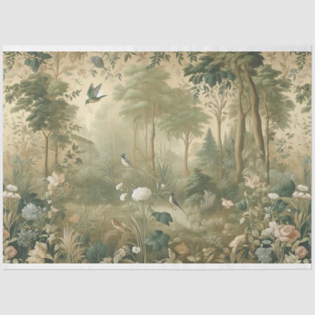 Seda Papel de desahucio Botánico, Aves, Bosque (Anverso)