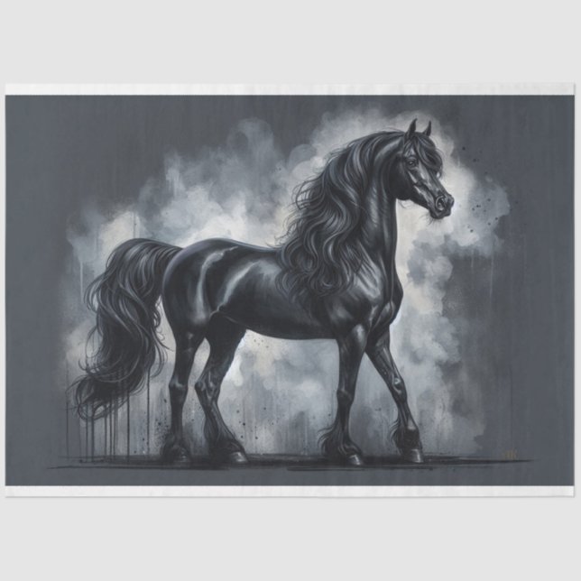 Seda Papel de desalojo "Caballo árabe negro" (Anverso)