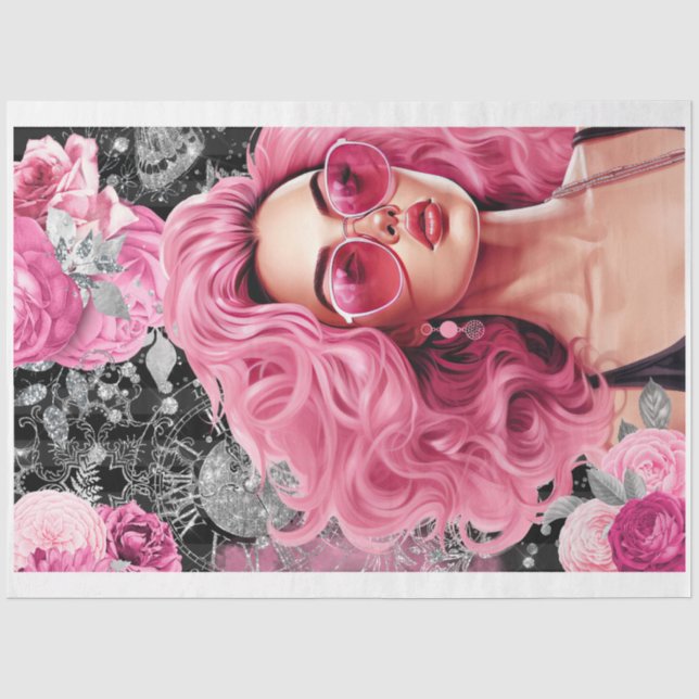 Seda Papel de descomposición de Chica de Shabby rosa y  (Anverso)