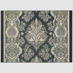 Seda Papel de descomposición de damasco blanco y negro