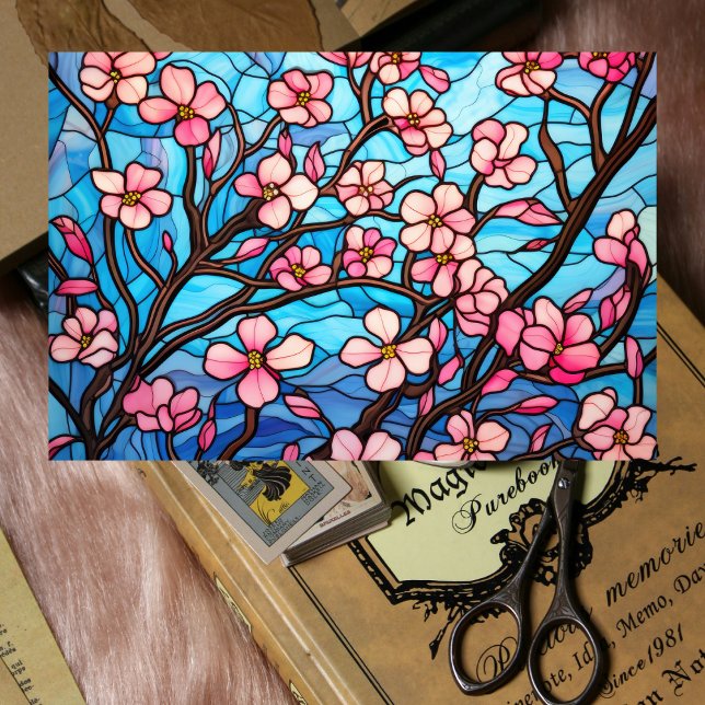 Seda Papel de descomposición de efecto de vidrio mancha (Pink Flowers Stained Glass Effect Decoupage Paper
)
