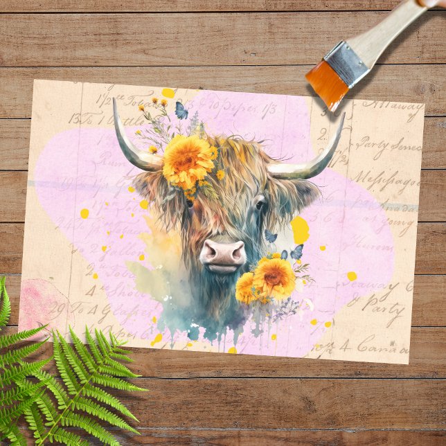 Seda Papel de descomposición de Highland Cow Sunflowers (Subido por el creador)