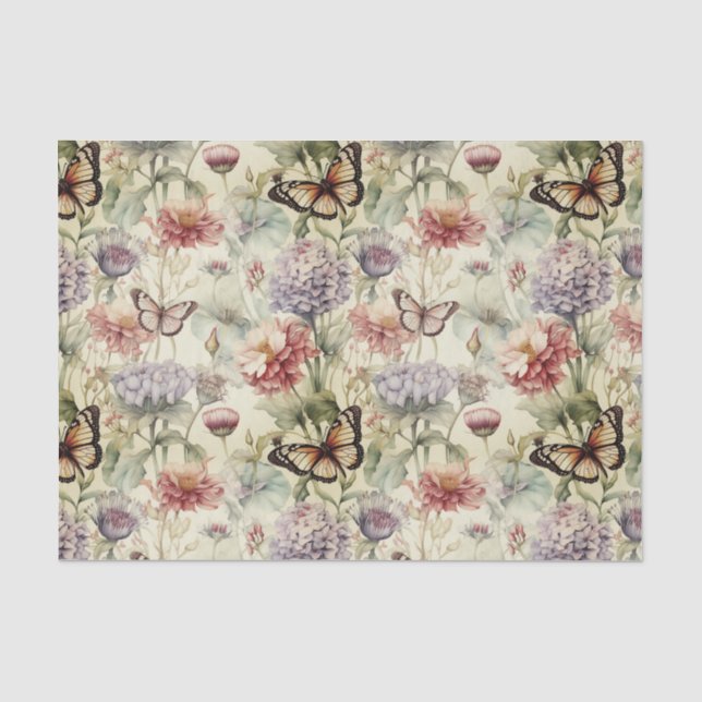 Seda Papel de descomposición de mariposas y flores poco (Anverso)