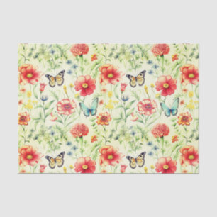 Seda Papel de descomposición de mariposas y flores rust