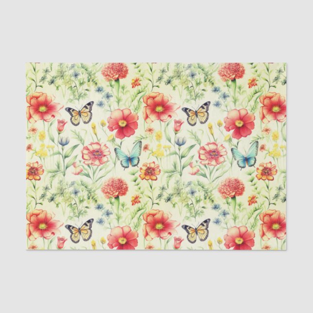 Seda Papel de descomposición de mariposas y flores rust (Anverso)