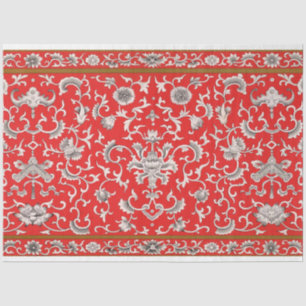 Seda Papel de descomposición floral rojo, gris y blanco