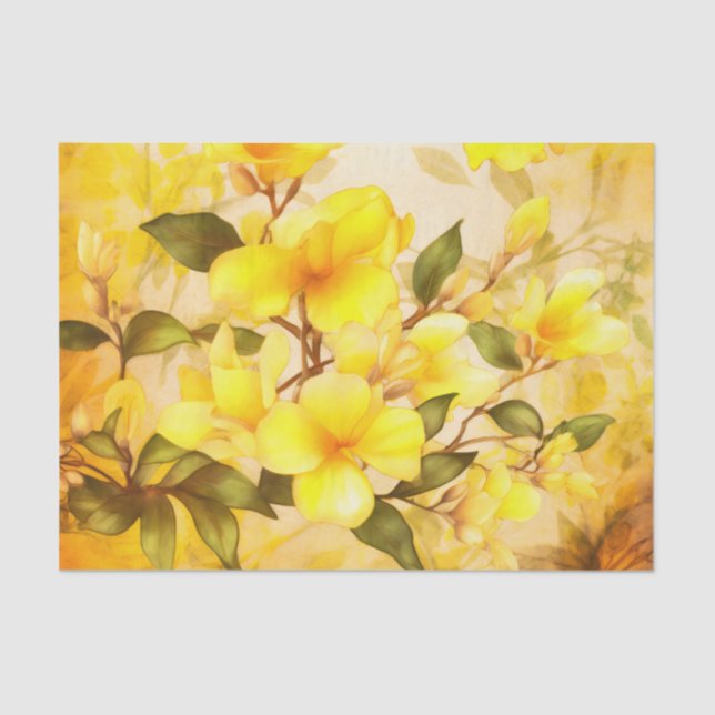 Seda Papel de descomposición floral tropical amarillo P (Anverso)