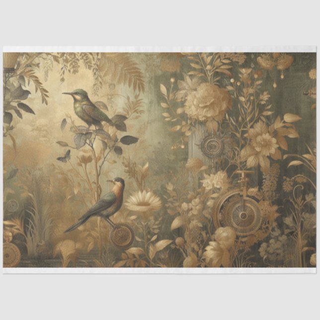 Seda Papel de descomposición Flores botánicas Steampunk (Anverso)