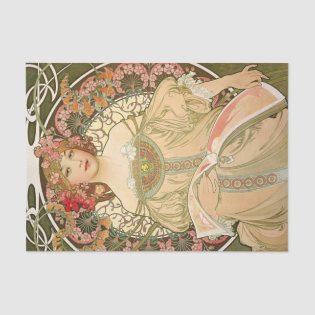 Seda Papel de desconchado antiguo de Alphonse Mucha (Anverso)