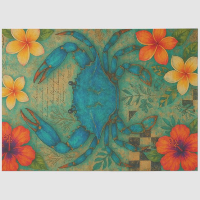 Seda Papel de desconchado de cangrejo azul tropical - C (Anverso)