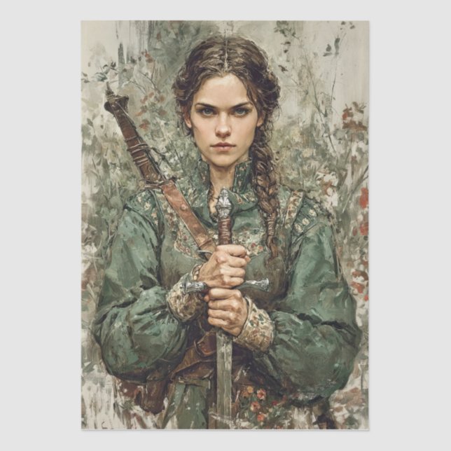 Seda Papel de desconfianza de la mujer guerrera medieva (Anverso)