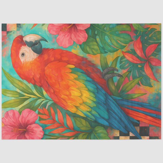 Seda Papel de desconsuelo de macao tropical - Loro esca (Anverso)