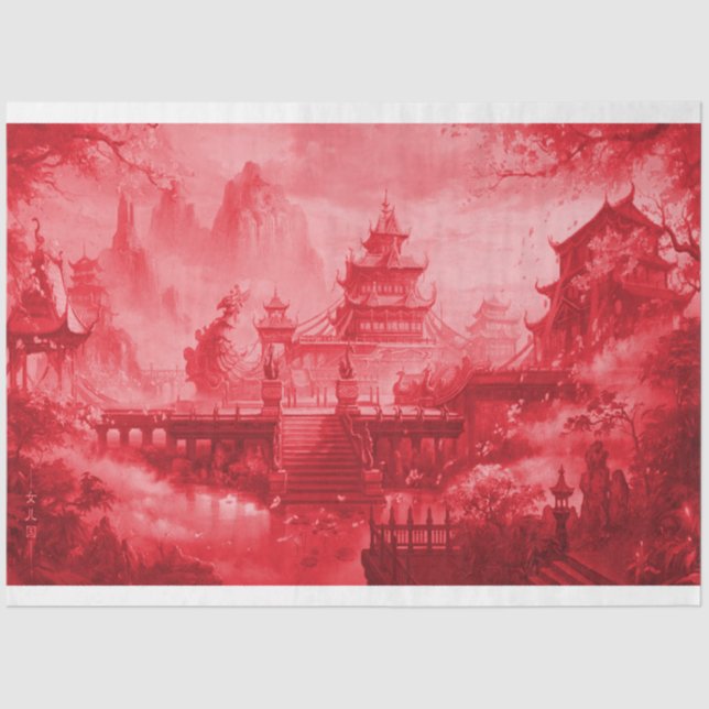 Seda Papel de desenlace asiático de la pagoda roja (Anverso)
