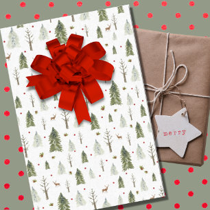 Seda Papel de envolver a Navidades de pinos acuarelas