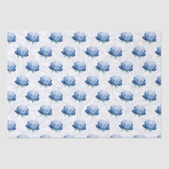 Seda Papel de envolvimiento botánico de la peonía azul  (Anverso)