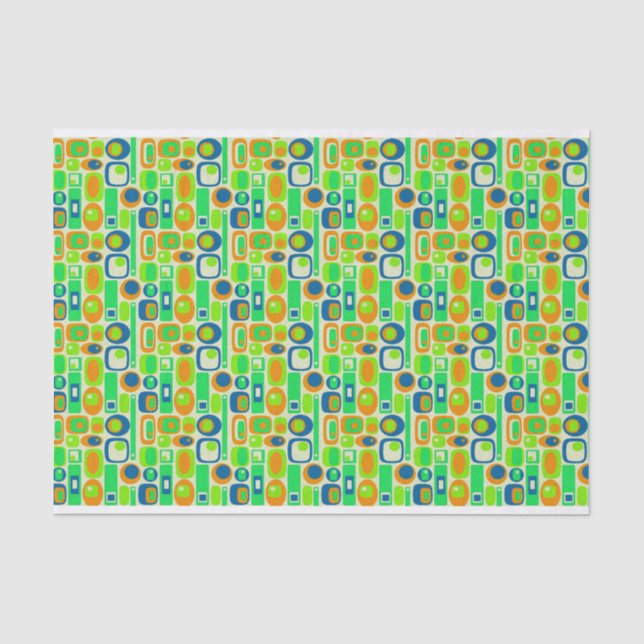 Seda Papel de fondo retro gracioso - azul verde naranja (Anverso)