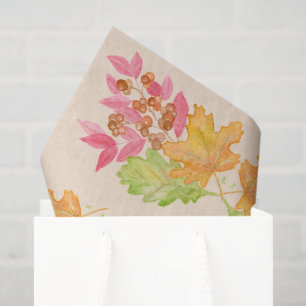 Seda Papel de Hojas y Bayas de Acuarela de Otoño