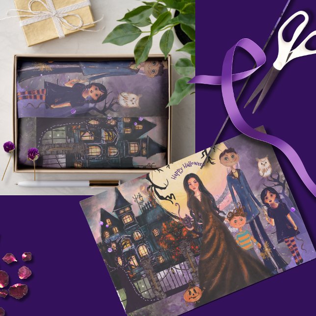 Seda Papel de la familia del monstruo de la casa gótica (Gothic Haunted House Monster Family Tissue Paper)