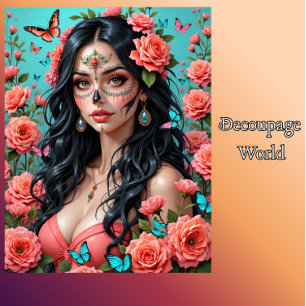 Seda Papel de la mujer con el cráneo de azúcar muerto