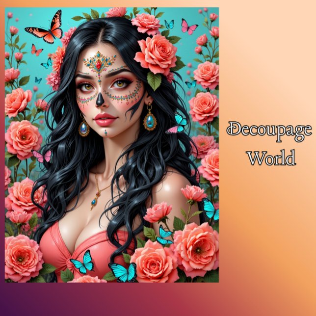 Seda Papel de la mujer con el cráneo de azúcar muerto (Subido por el creador)