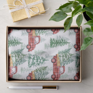 Seda Papel de Navidad con Camión Vintage de Cuadros de 