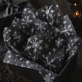 Seda Papel de Navidad Gótico Negro y Blanco Copo de Nie