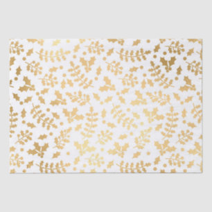 Seda Papel de Oro y Navidad de Invierno de Acebo Blanco