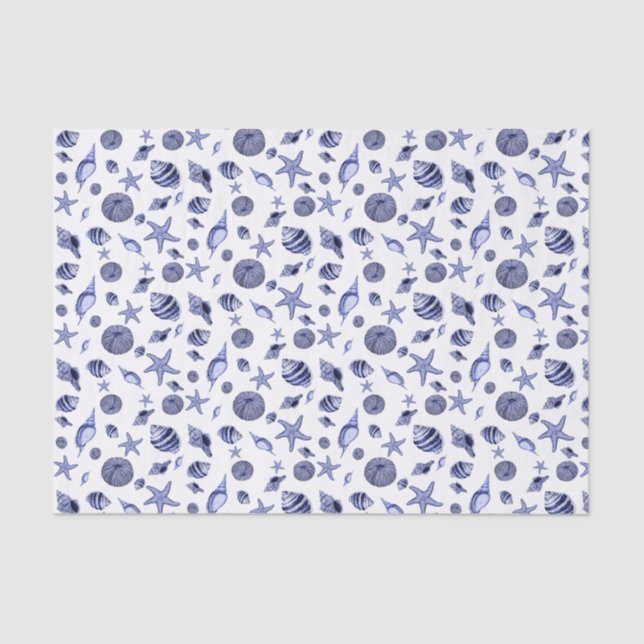 Seda Papel de papel tisular de conchas azules y blancas (Anverso)