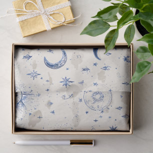 Seda Papel de regalo de lunas y estrellas celestes Azul