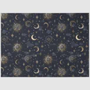 Seda Papel de regalo de lunas y estrellas celestiales O