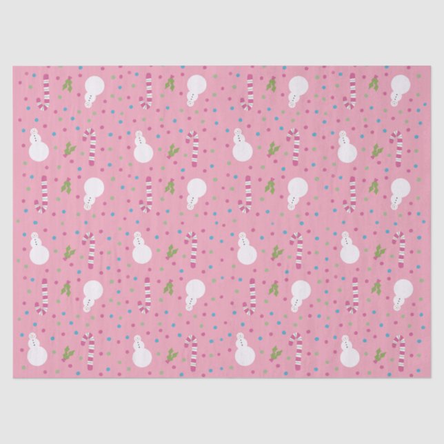 Seda Papel de regalo de muñeco de nieve rosa  (Anverso)
