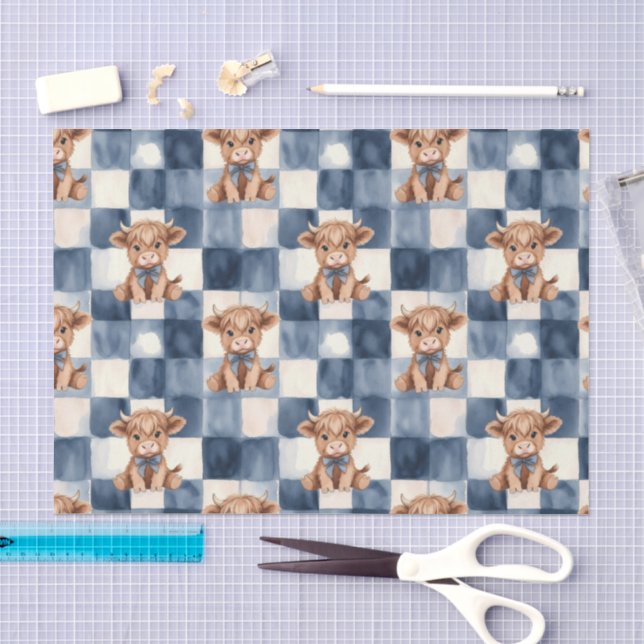 Seda Papel de regalo de vaca Highland de cuadros azules (Artesanía)