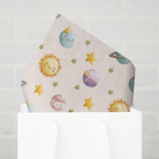 Seda Papel de Regalo Divertido del Espacio con Planetas