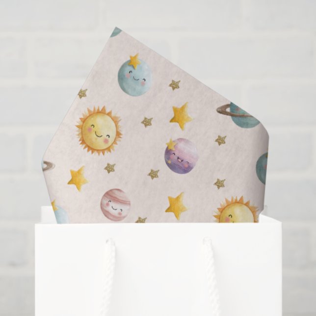 Seda Papel de Regalo Divertido del Espacio con Planetas (Bolsa de regalo)
